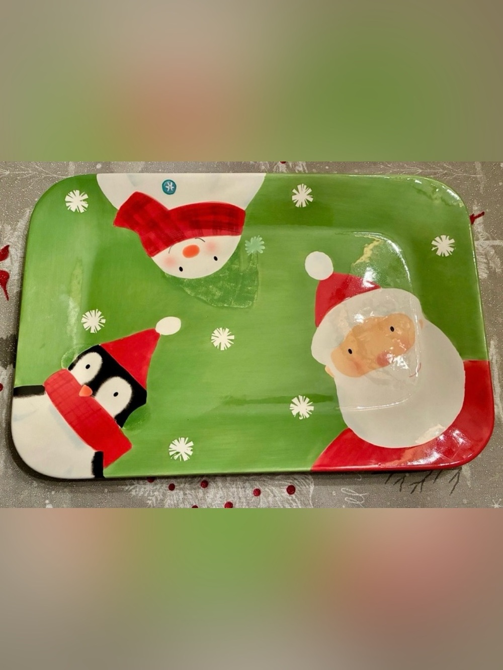 Williams Sonoma Santa & Co. 2014 Christmas Ceramic Platter Santa Snowman Penguin